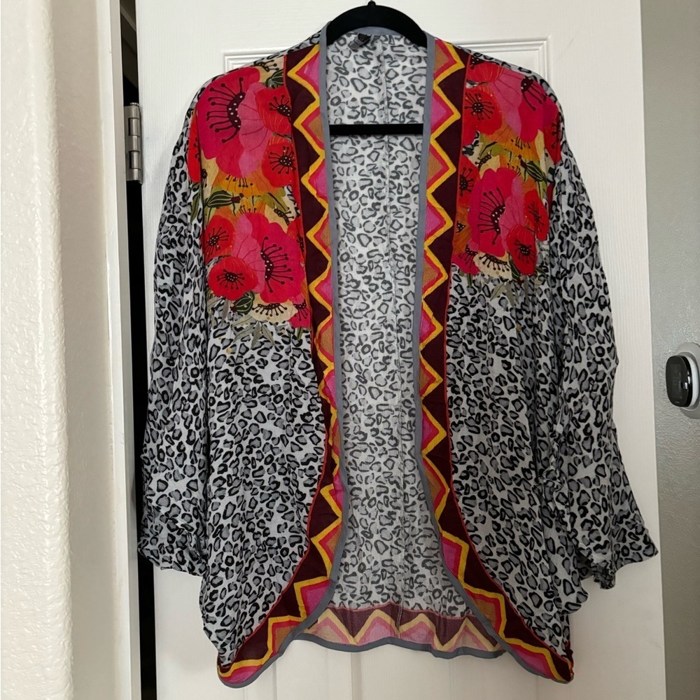 BL-NK London Anthropologie | Leopard Floral Crop Kimono Cover Up